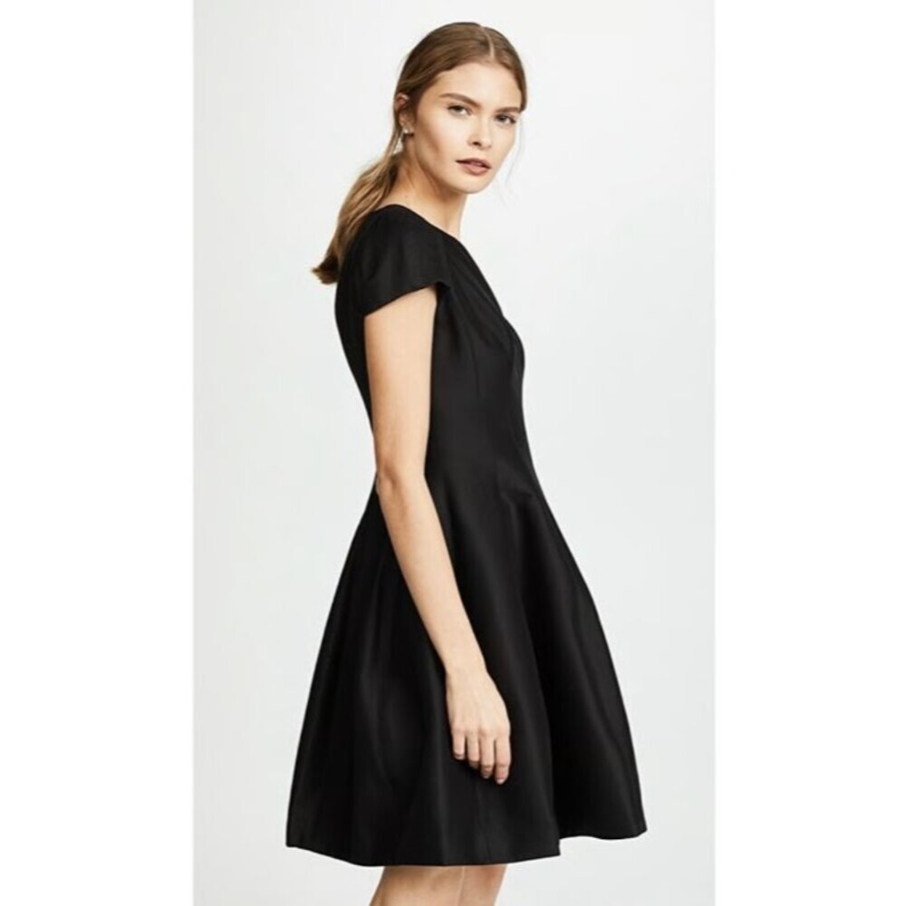 Halston Heritage Maggie Tulip skirt black v-neck skater dress Size 4 - Picture 2 of 13
